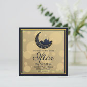 Moskee Crescent Moon Ramadan, blauw, goud Kaart (Staand voorkant)