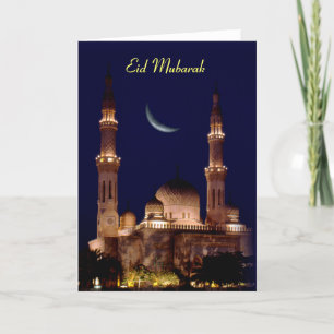 Moskee en islamitische maan Eid Feestdagen Kaart