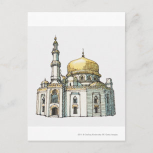 moskee met gouden ui-koepel en minaret briefkaart