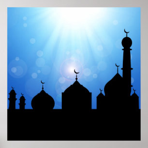 Moskee Silhouette met Zonneuitbarsting - Poster