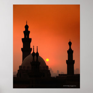 moskeeën op zonsondergang poster