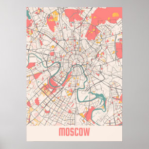 Moskou - kaart van de stad Chalk in Rusland Poster