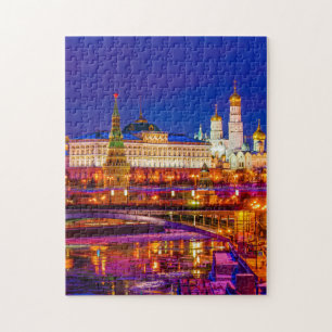 Moskou Kremlin in Winternacht Legpuzzel