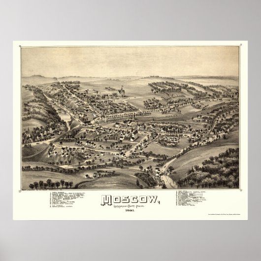 Moskou, PA Panorama Kaart - 1891 Poster (Voorkant)