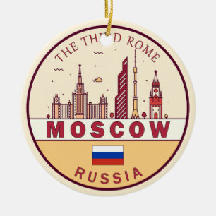 Moskou Rusland City Skyline Embleem Keramisch Ornament