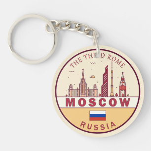 Moskou Rusland City Skyline Embleem Sleutelhanger