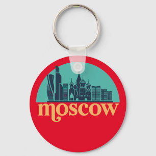 Moskou Rusland City Skyline Retro Cityscape Art Sleutelhanger