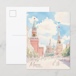 Moskou Rusland Gouache Schilderij Illustratie Reiz Briefkaart