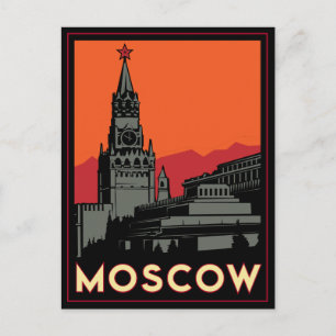 Moskou Rusland het Kremlin art deco retro reis Briefkaart