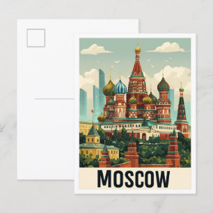 Moskou Rusland Kunst Vintage Reizen Illustratie Briefkaart
