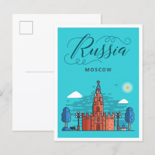 Moskou Rusland Kunst Vintage Reizen Illustratie Briefkaart