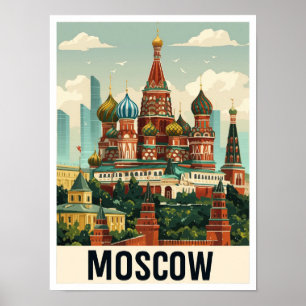 Moskou Rusland Kunst Vintage Reizen Illustratie Poster