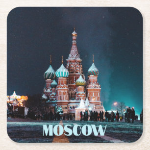 Moskou Rusland St. Basilkathedraal Vierkante Kartonnen Onderzetter