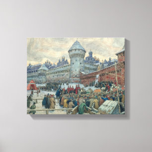 Moskou, vertrek na een gevecht canvas afdruk