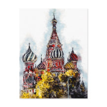 Moskouse City Streets Travel Poster Waterverf Ink
