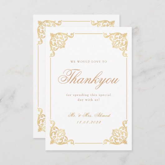  Moslim Wit Goud Bruiloft Dank u Kaart (Voorkant / Achterkant)