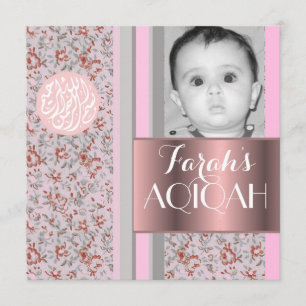 Moslimmeisje roze aqiqah foto kaart