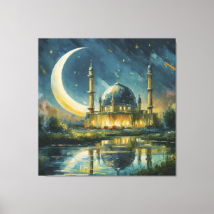 Moslimmoskee Crescent Sterren Schilderen Canvas Afdruk