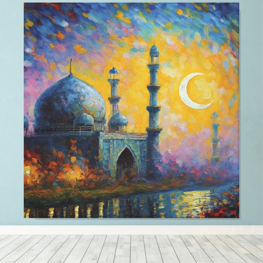 Moslimmoskee Crescent Sterren Schilderen Canvas Afdruk (Insitu (Houten vloer))
