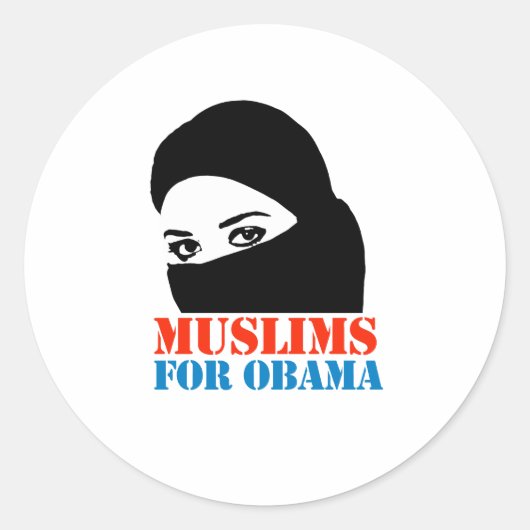 MOSLIMS VOOR OBAMA RONDE STICKER (Voorkant)