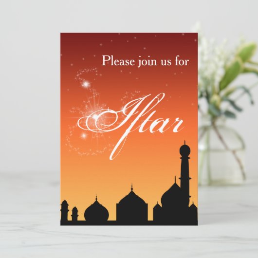 Mosque Silhouette Evening - Iftar Party Invitation Kaart (Staand voorkant)