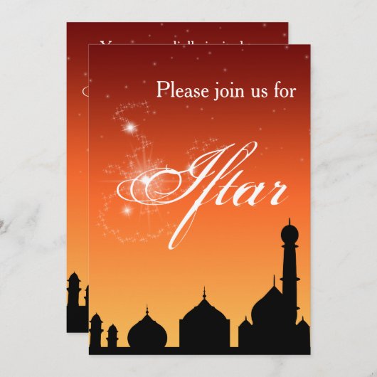 Mosque Silhouette Evening - Iftar Party Invitation Kaart (Voorkant / Achterkant)