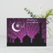 Mosque Silhouette Paarse Night Party Invitation Kaart (Staand voorkant)