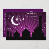Mosque Silhouette Paarse Night Party Invitation Kaart (Voorkant / Achterkant)