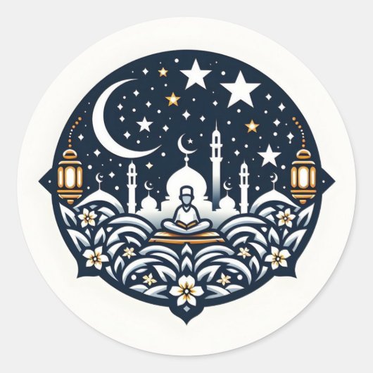 Mosquée et homme en prière Sticker rond classique (Devant)