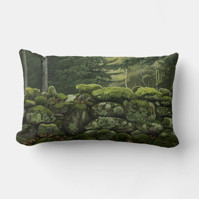 Moss Bedekte Stone Wall Sierkussen Kussen (Voorkant)