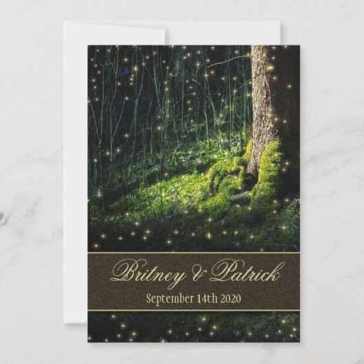 Moss Enchanted Forest Firefly Wedding Invitations Kaart (Voorkant)