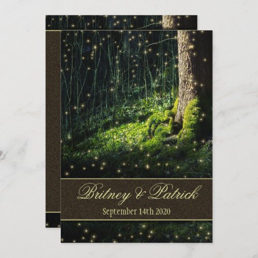 Moss Enchanted Forest Firefly Wedding Invitations Kaart (Voorkant / Achterkant)