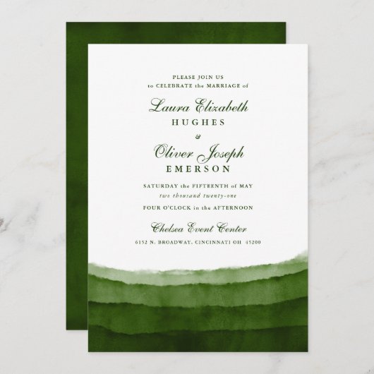 Moss foncé Vert Aquarelle Mariage Invitations (Devant / Derrière)