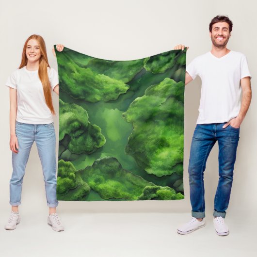 "Moss Garden" Realistisch & Abstract Groen Fleece Deken (In situ)