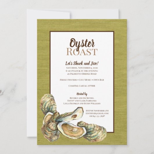 Moss Grasscloth Oyster Roast Invitation Kaart (Voorkant)