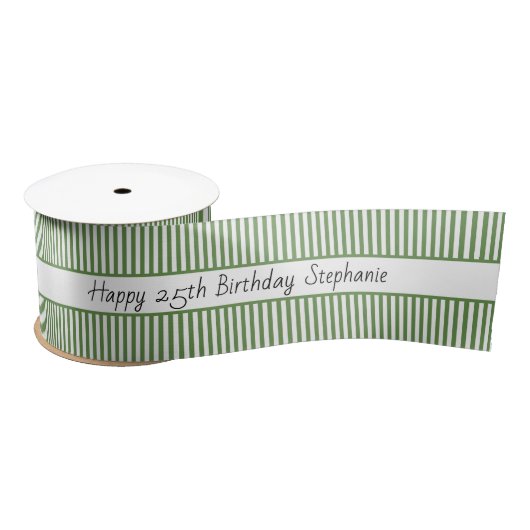 Moss Green and White Stripe Pattern Happy Birthday Lint (Spoel)
