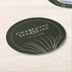 Moss Green Botanical Fan Elegant Wedding Ronde Kartonnen Onderzetter