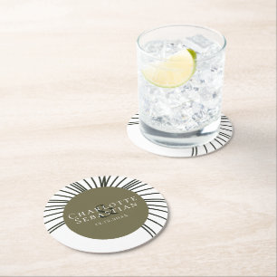 Moss Green Botanical Fan Elegant Wedding Ronde Kartonnen Onderzetter