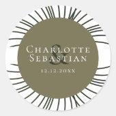 Moss Green Botanical Fan Elegant Wedding Ronde Sticker (Voorkant)