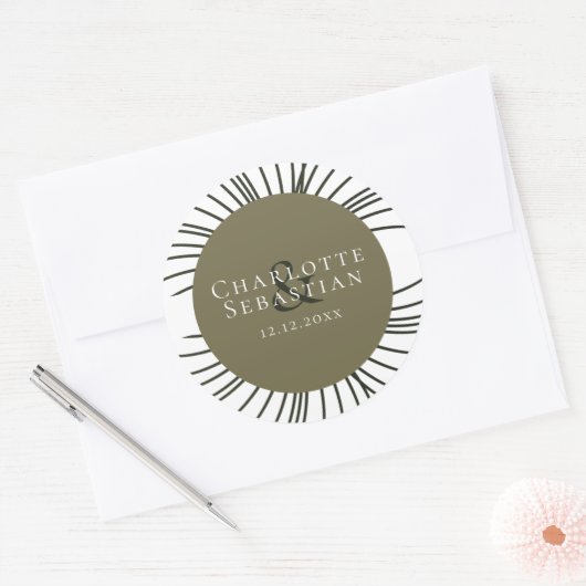 Moss Green Botanical Fan Elegant Wedding Ronde Sticker (Envelop)