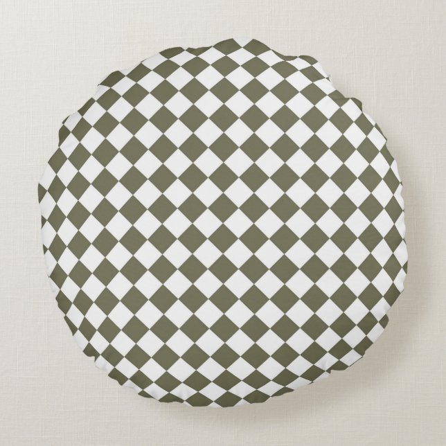 Moss Green Checkerboard-patroon Rond Kussen (Achterkant)
