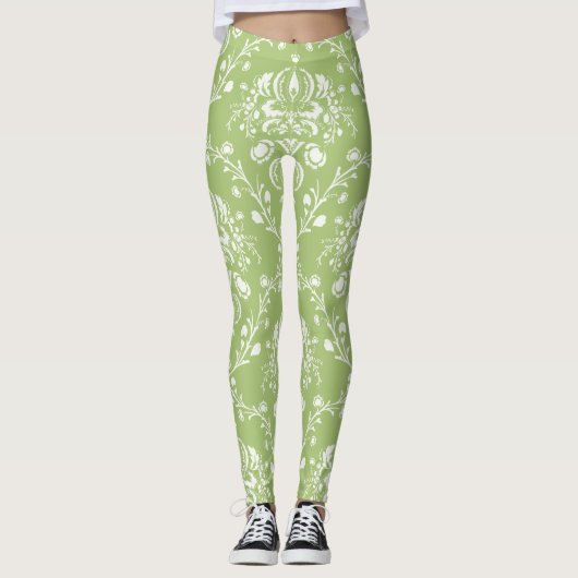 Moss Green Damask Leggings (Voorkant)