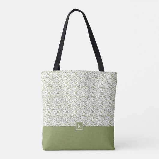 Moss Green Damask Patte Monogramme Sac fourre-tout (Dos)