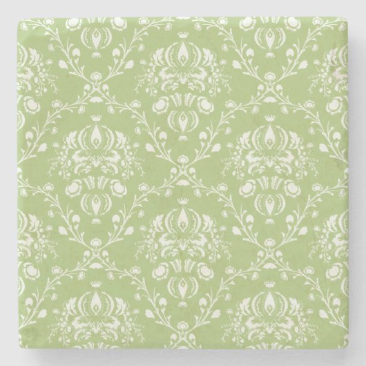 Moss Green Damask Stenen Onderzetter (Voorkant)