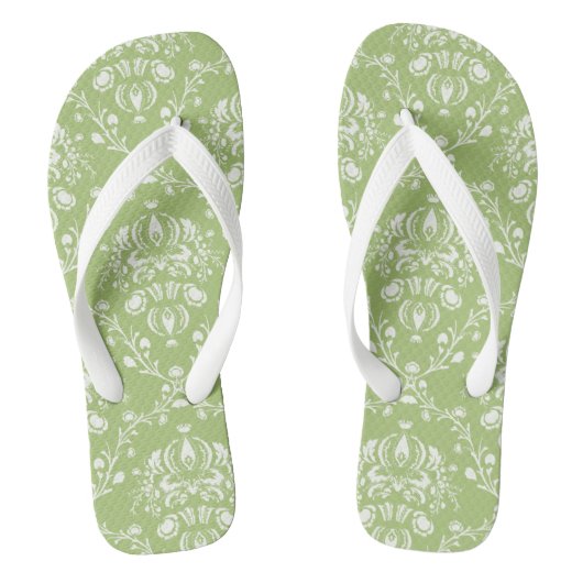 Moss Green Damask Teenslippers (Voetbed)