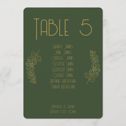 Moss Green Elegant Classic Mariage Numéro de table (Devant)