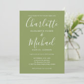 Moss Green Elegant Modern Script Fotobruiloft Kaart (Staand voorkant)