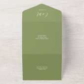 Moss Green Elegant Modern Signature Script Wedding All In One Uitnodiging (Buitenkant)