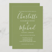 Moss Green Elegant Signature Script Wedding Kaart (Voorkant / Achterkant)