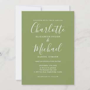 Moss Green Elegant Signature Script Wedding Kaart